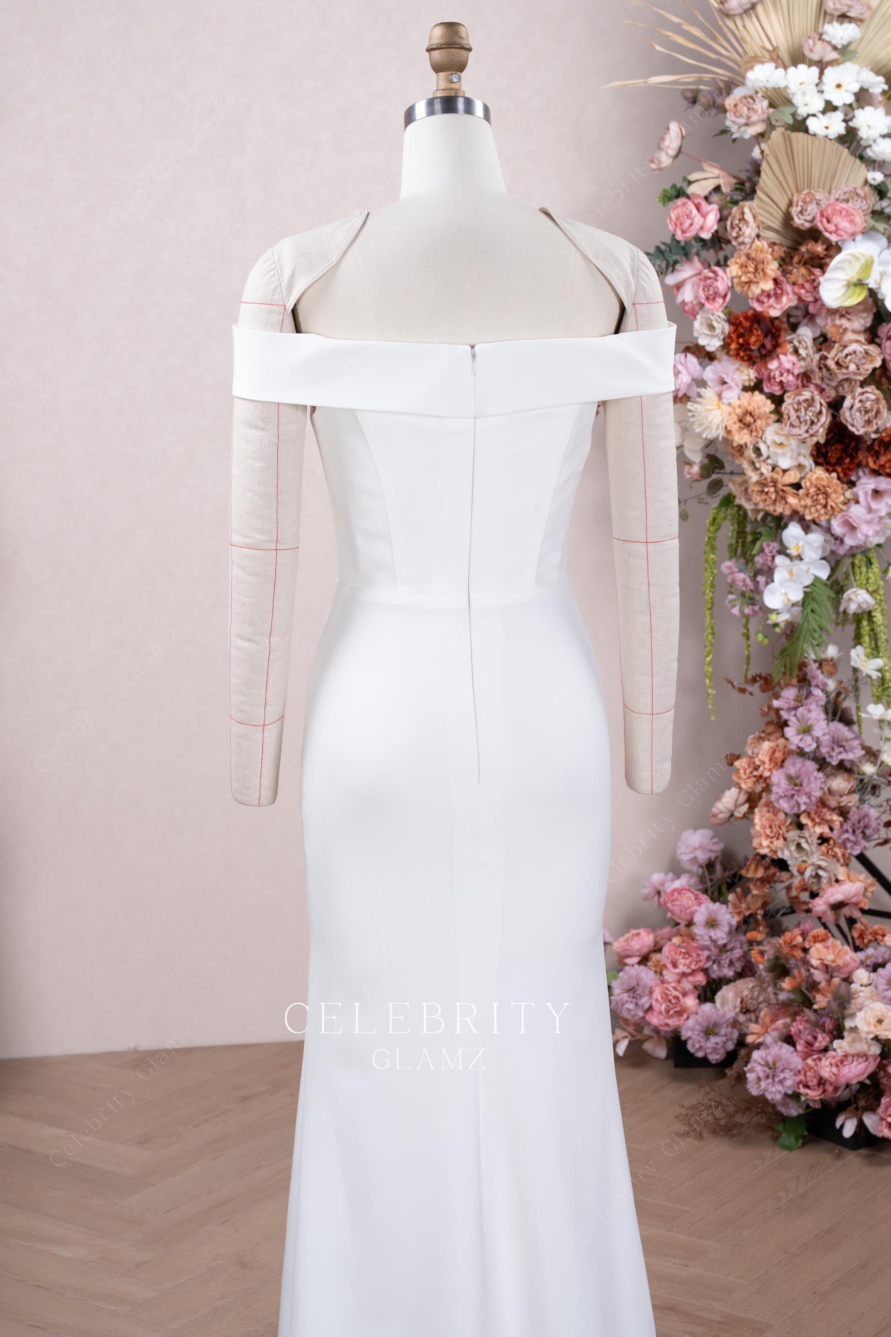 off shoulder open back wedding dress
