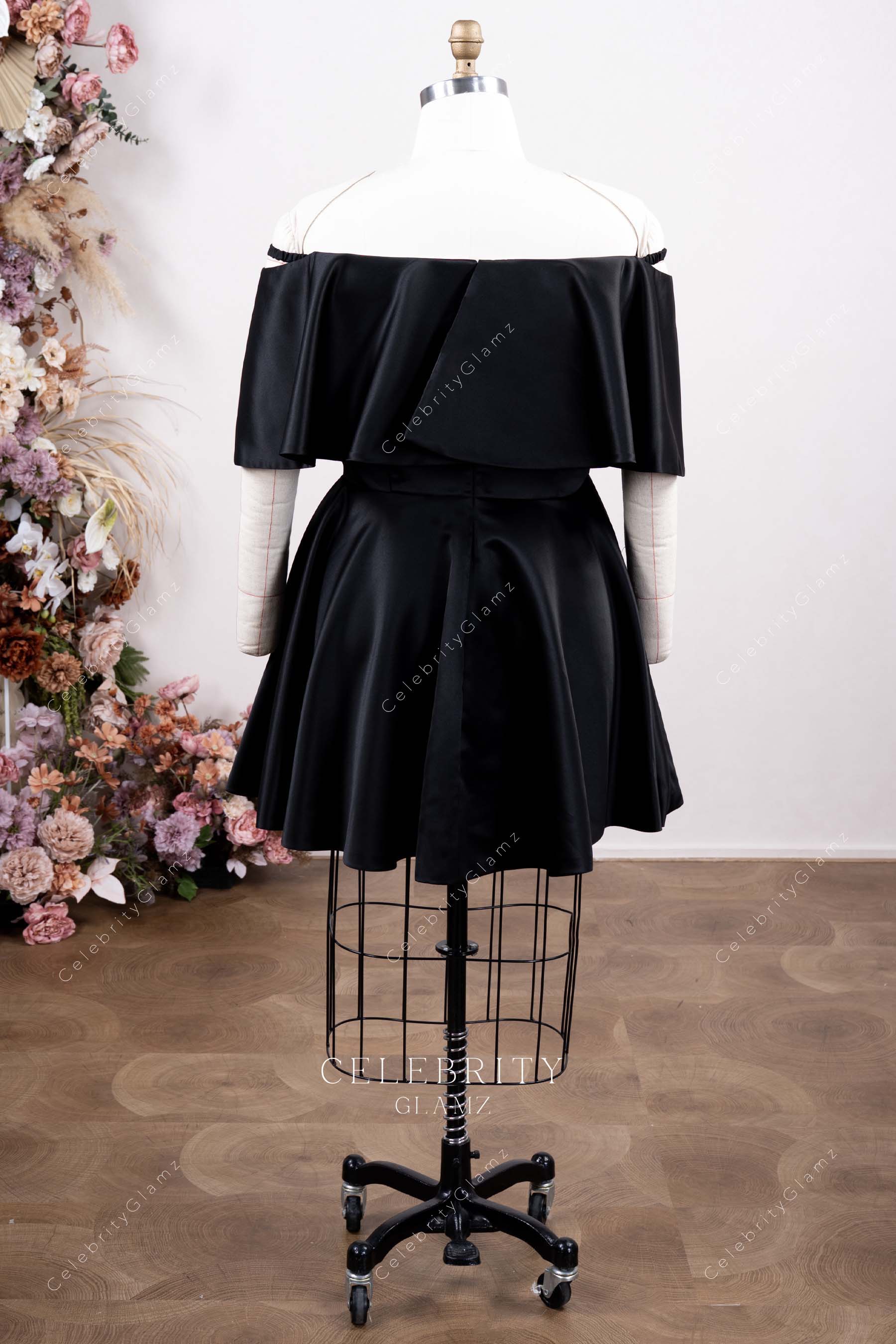 off shoulder ruffles mini prom dress