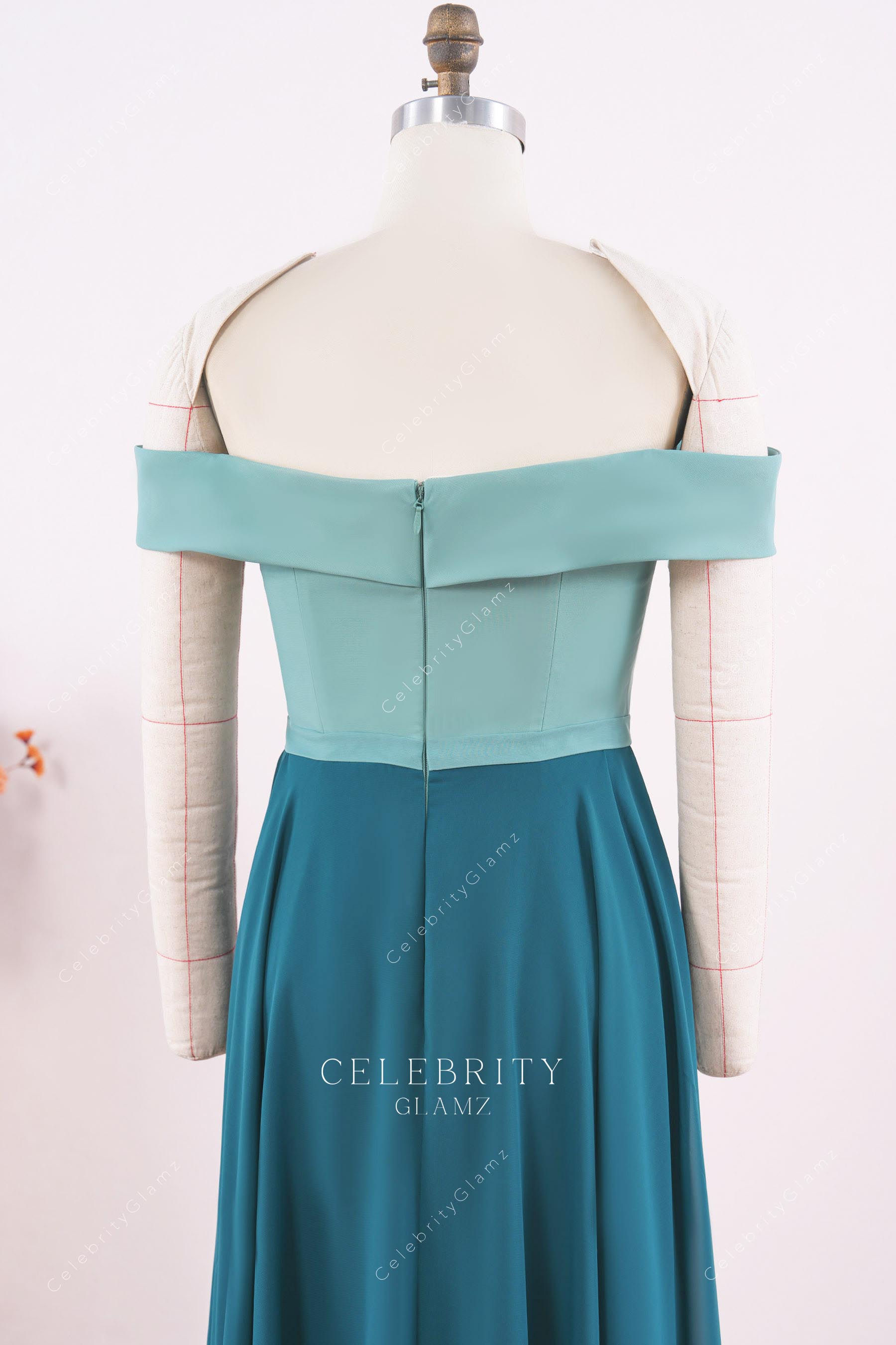 off shoulder straight across back mother of bride dress