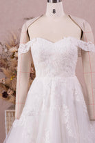 off shoulder sweetheart neck bridal dress