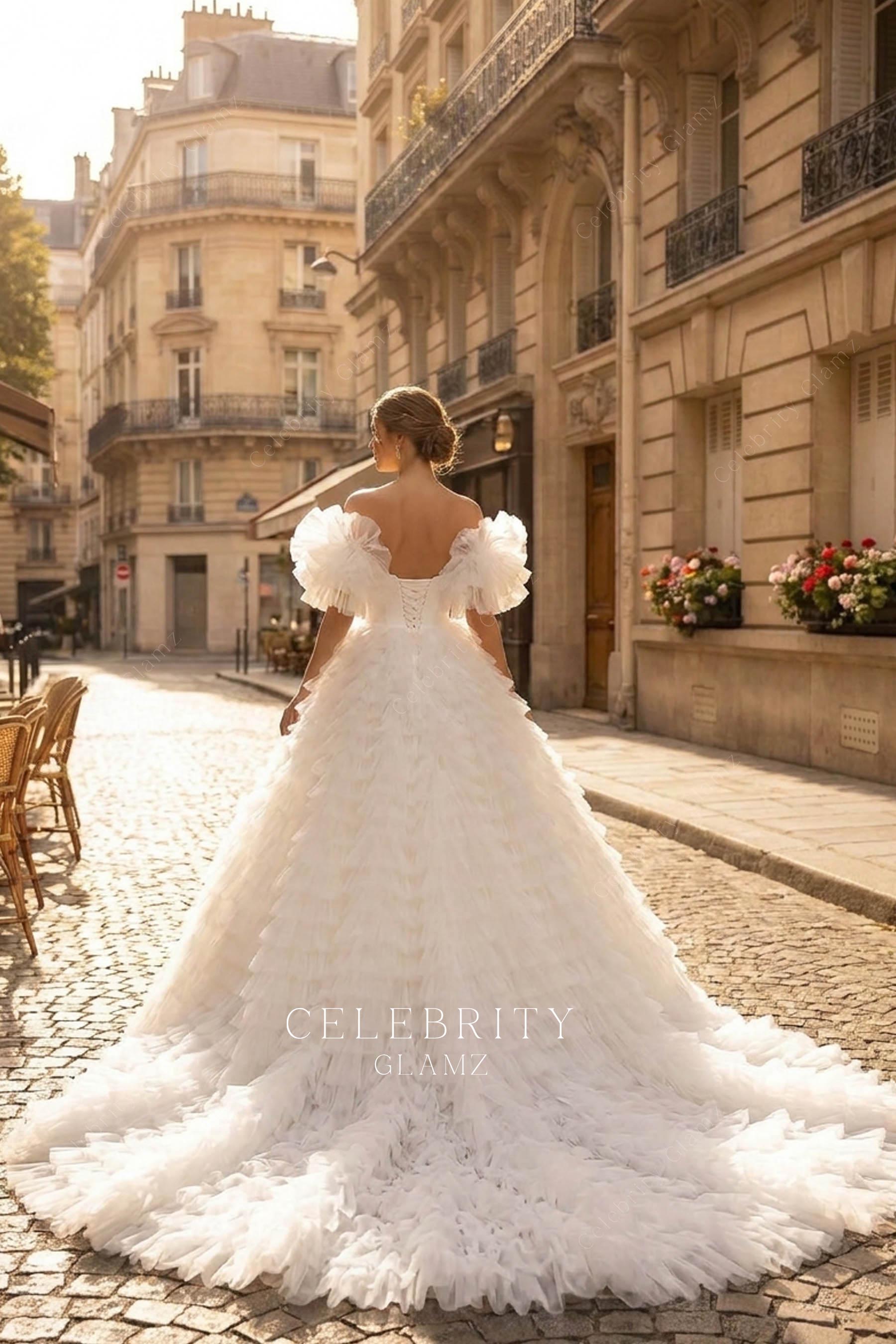 off the shoulder backless wedding dress