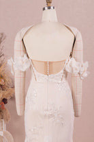 off the shoulder open back wedding dress