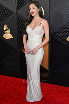 Olivia Rodrigo crystals white prom dress Grammys red carpet 2024