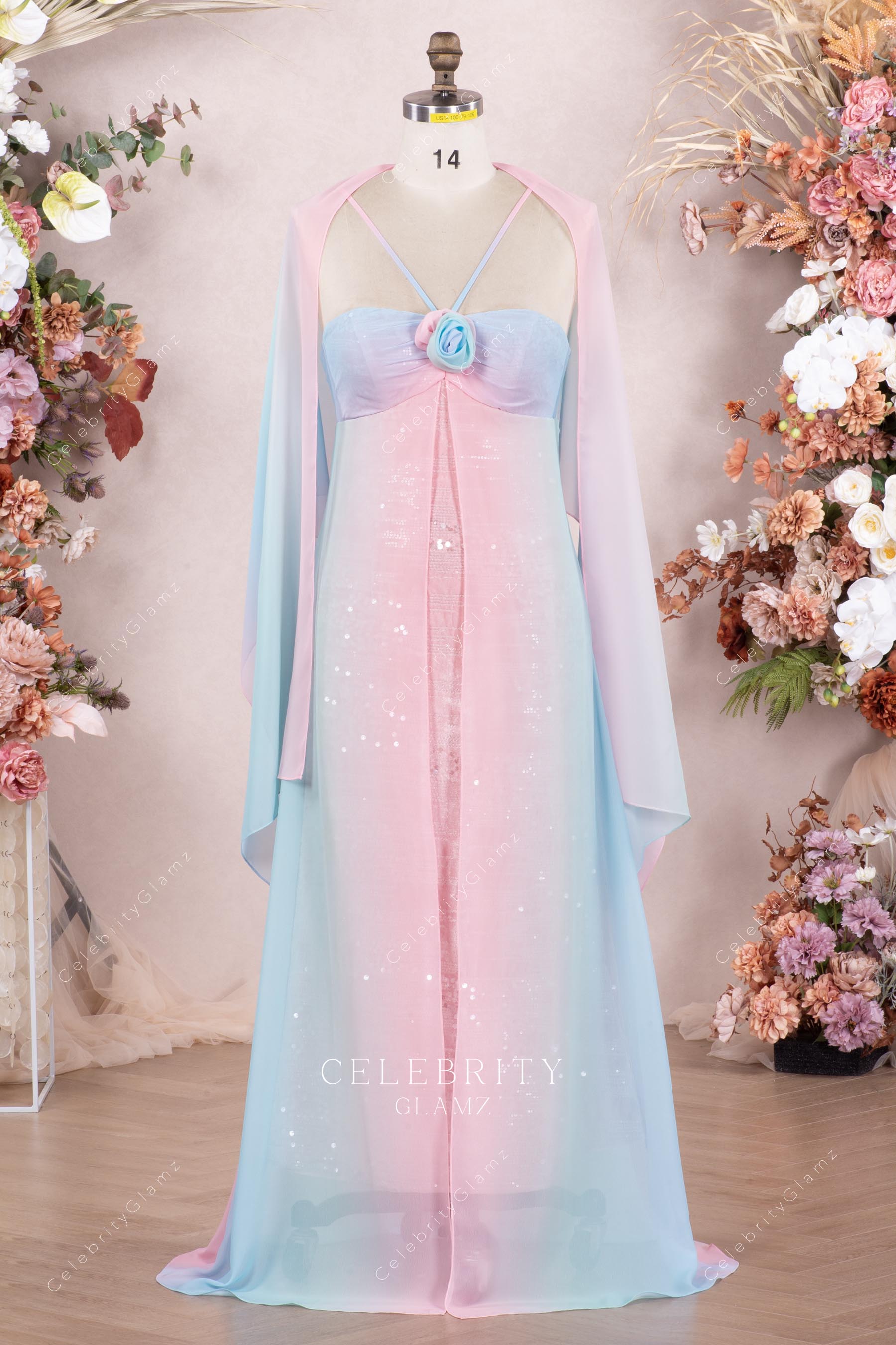 ombre chiffon a line bridesmaid dress