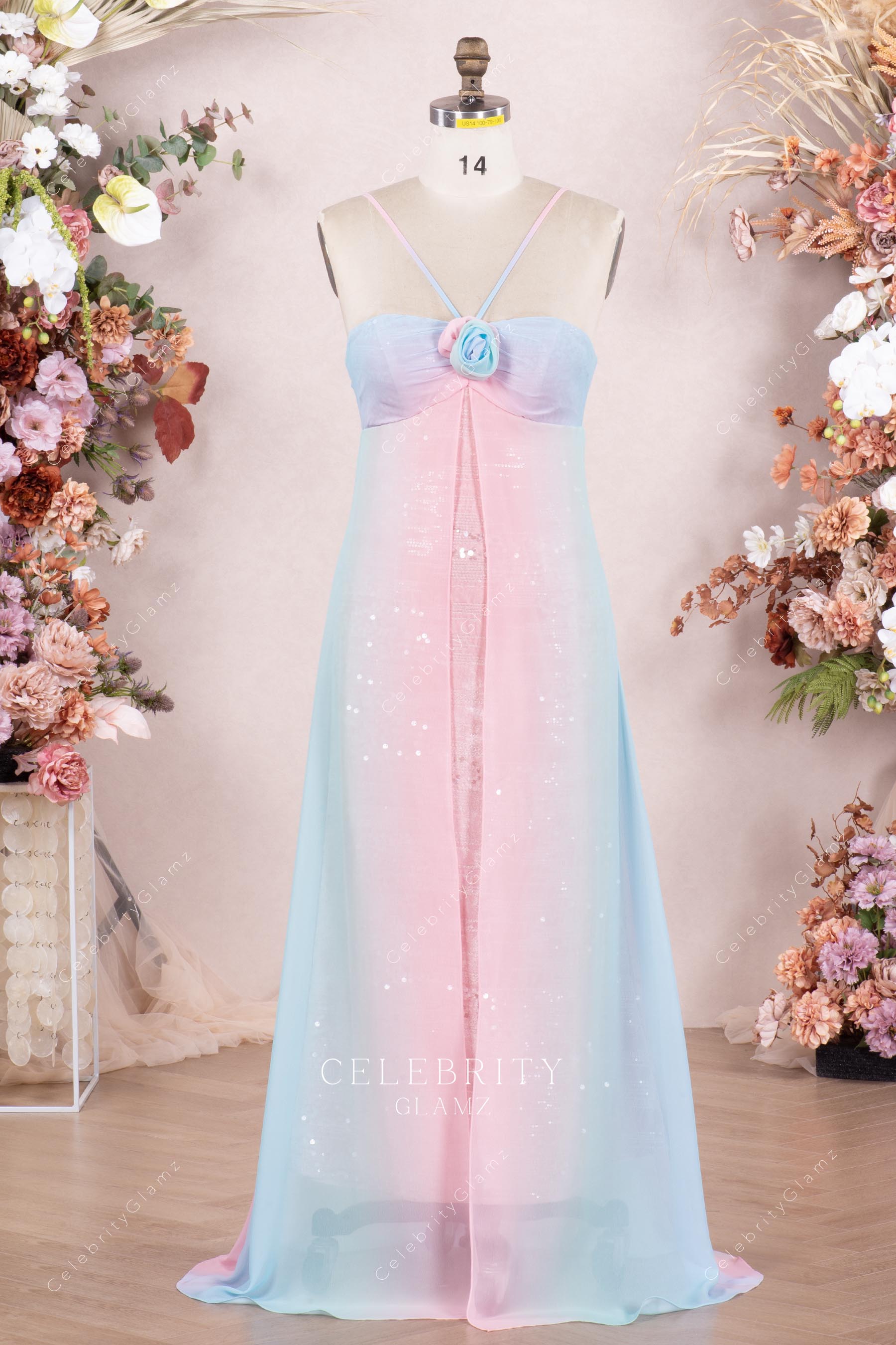 ombre chiffon halter bridesmaid dress