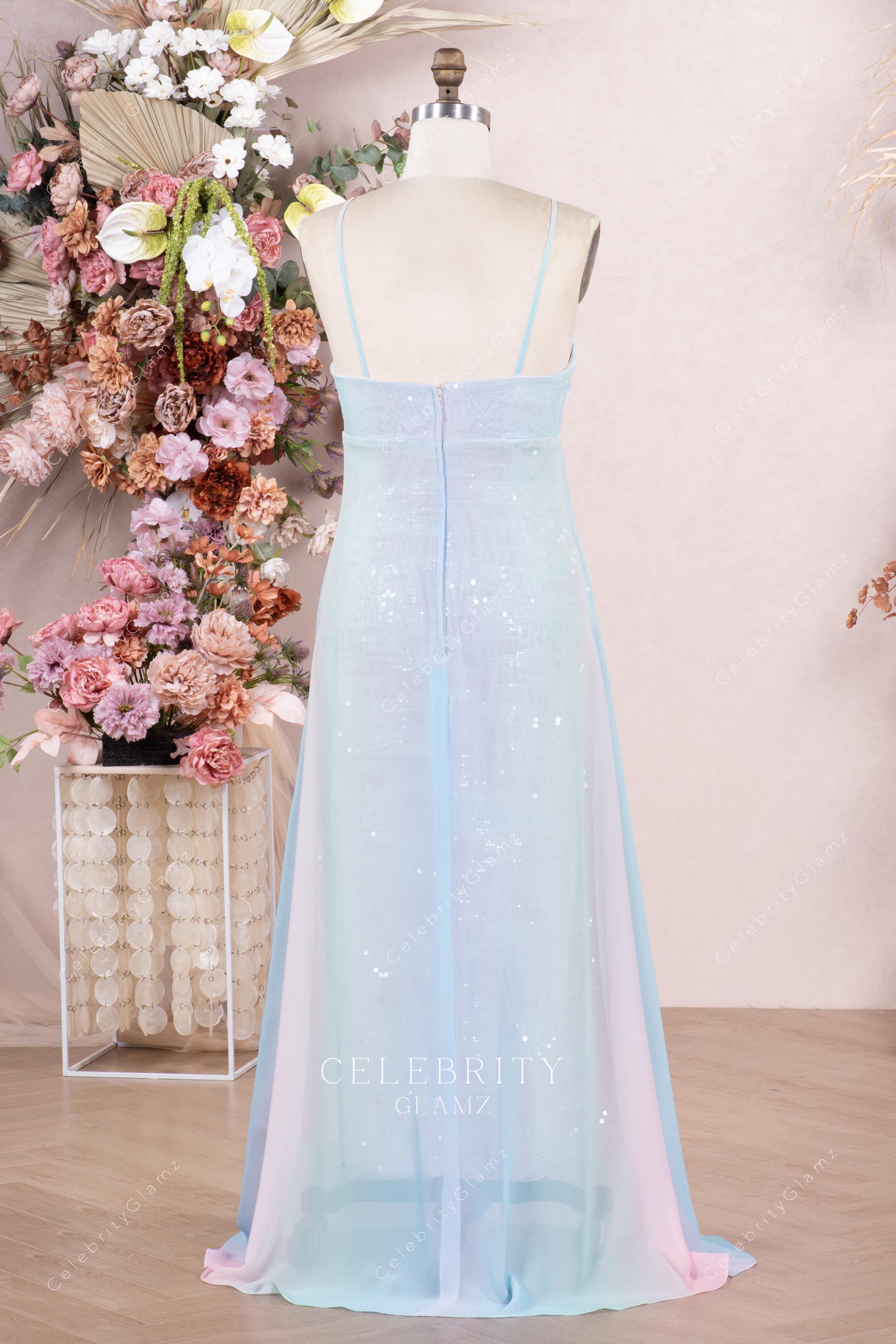 ombre chiffon open back bridesmaid dress