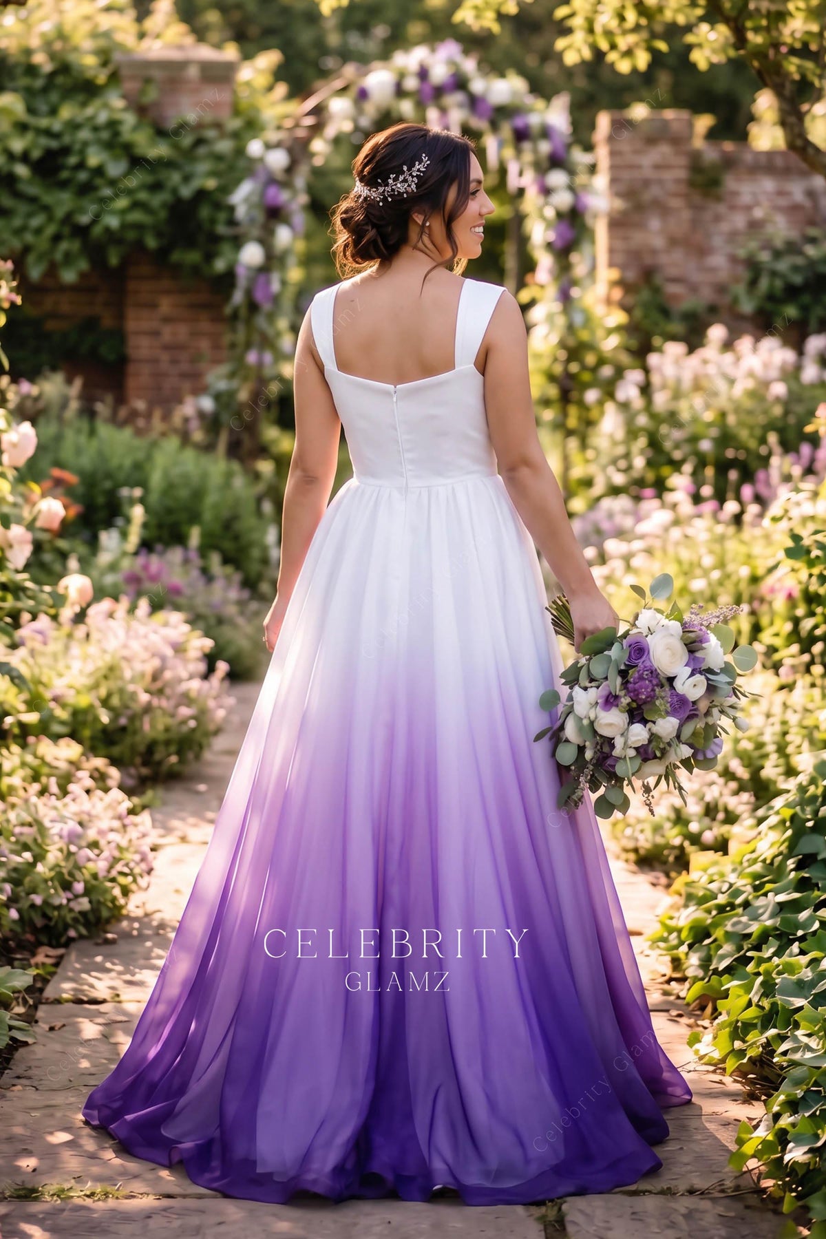 ombre organza a line wedding dress