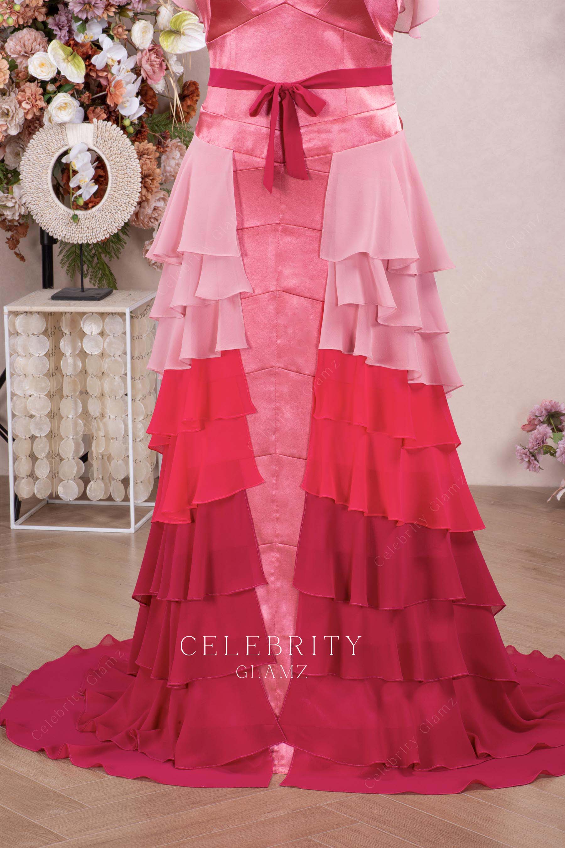 ombre pink tiered formal dress