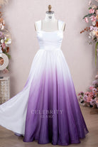 ombre purple white high slit wedding dress