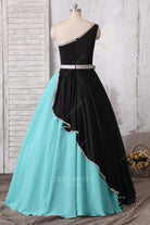 one shoulder ball gown satin prom dress