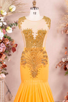 orange cap sleeve prom dress