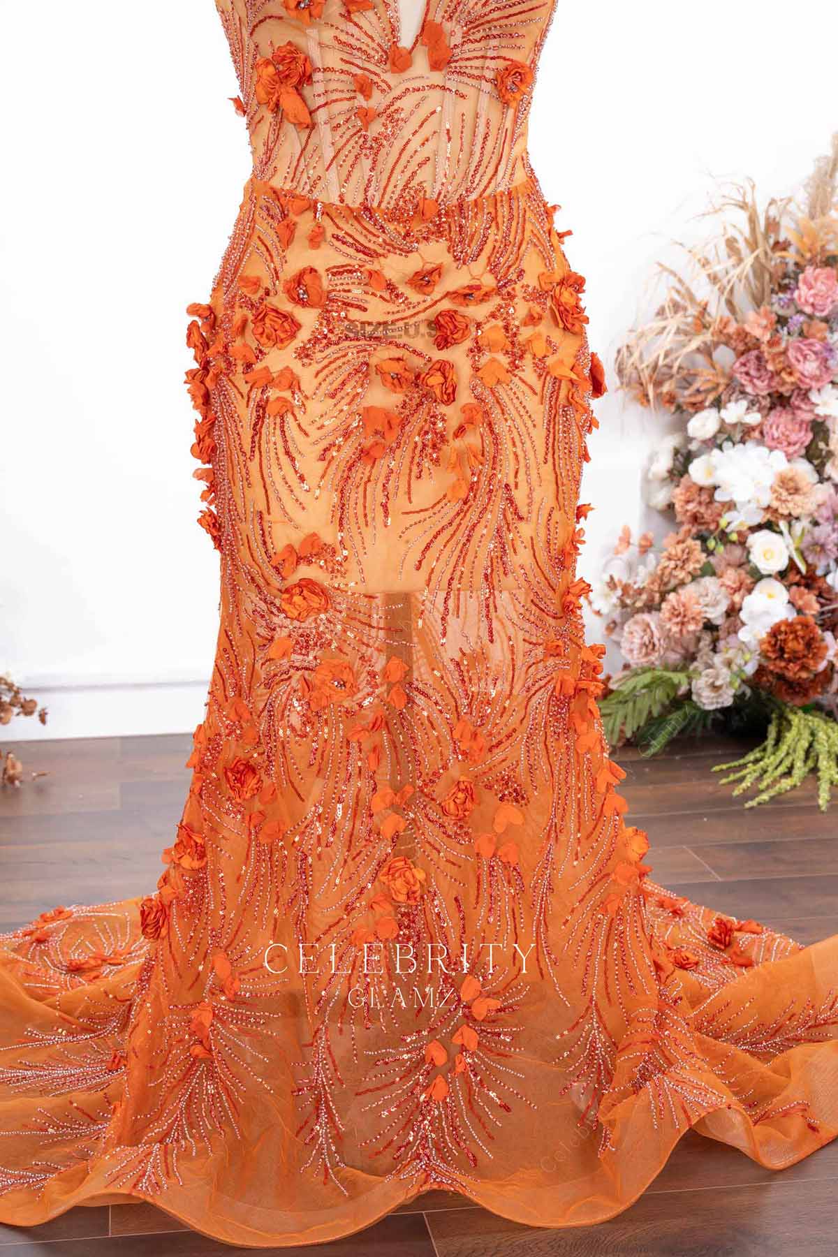 orange mermaid prom dress