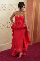 Oscars red carpet Bresha Webb high low peplum 2025 formal dress