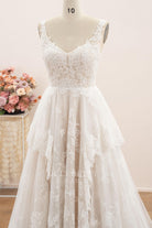 overlay lace v neck long wedding dress