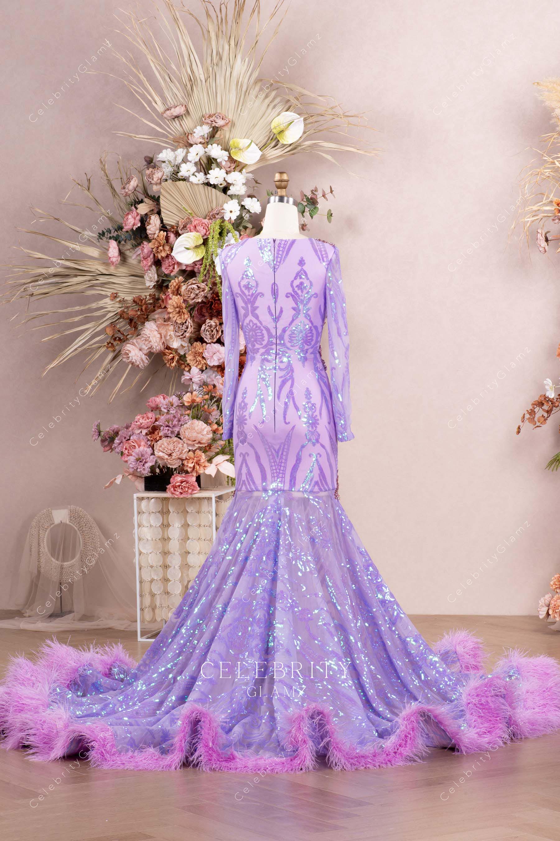 patterned sequin chapel train prom dress