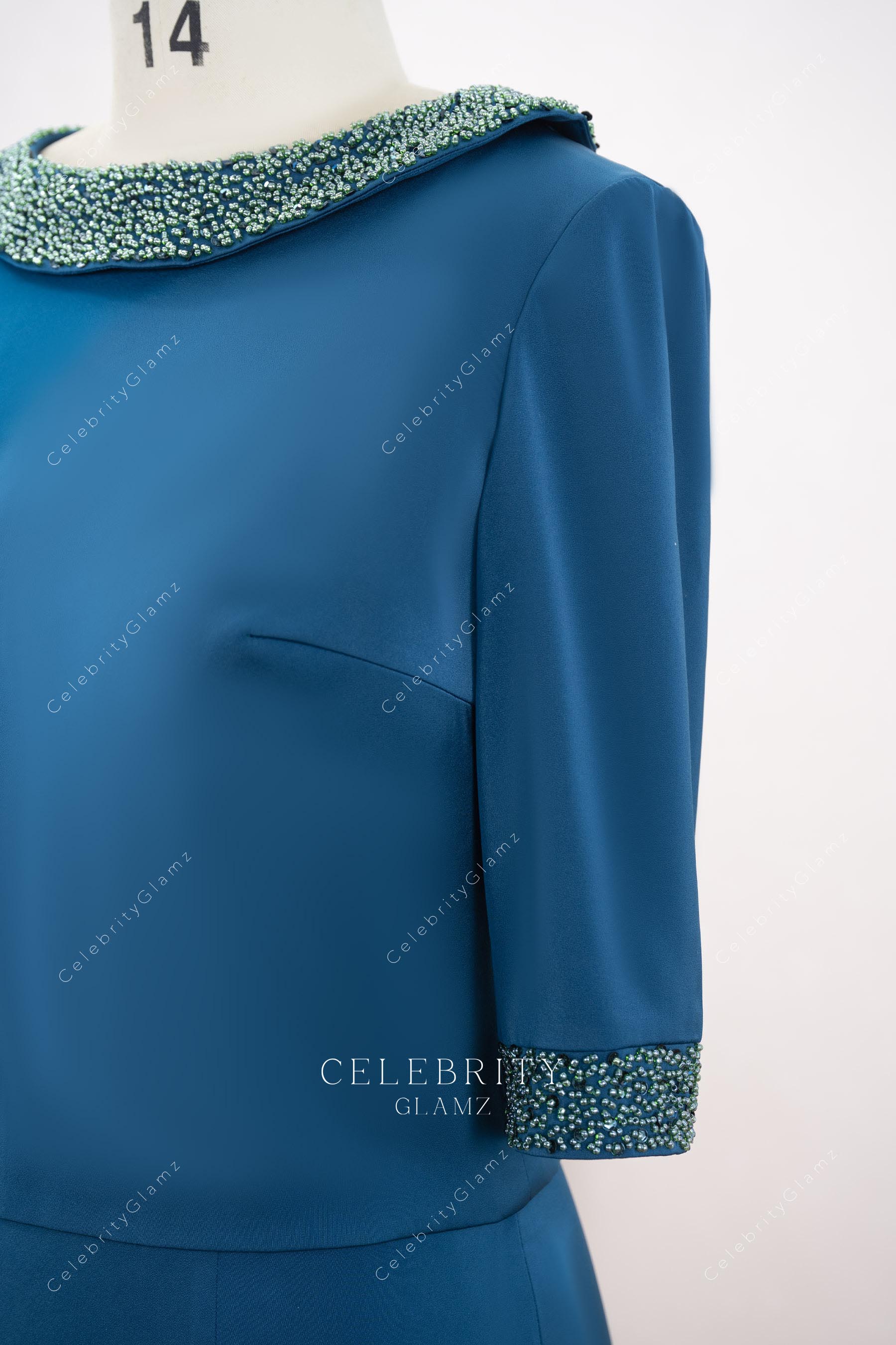 peacock beaded neckline mother of bride dress
