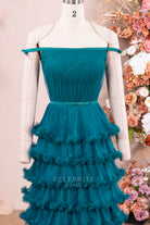 peacock straight across prom dress