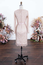 pearl pink lace knee length party dress