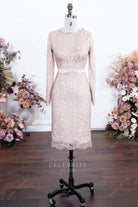 pearl pink lace long sleeve formal dress