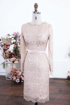 pearl pink lace pencil formal dress