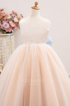 pearl pink satin flower girl dress