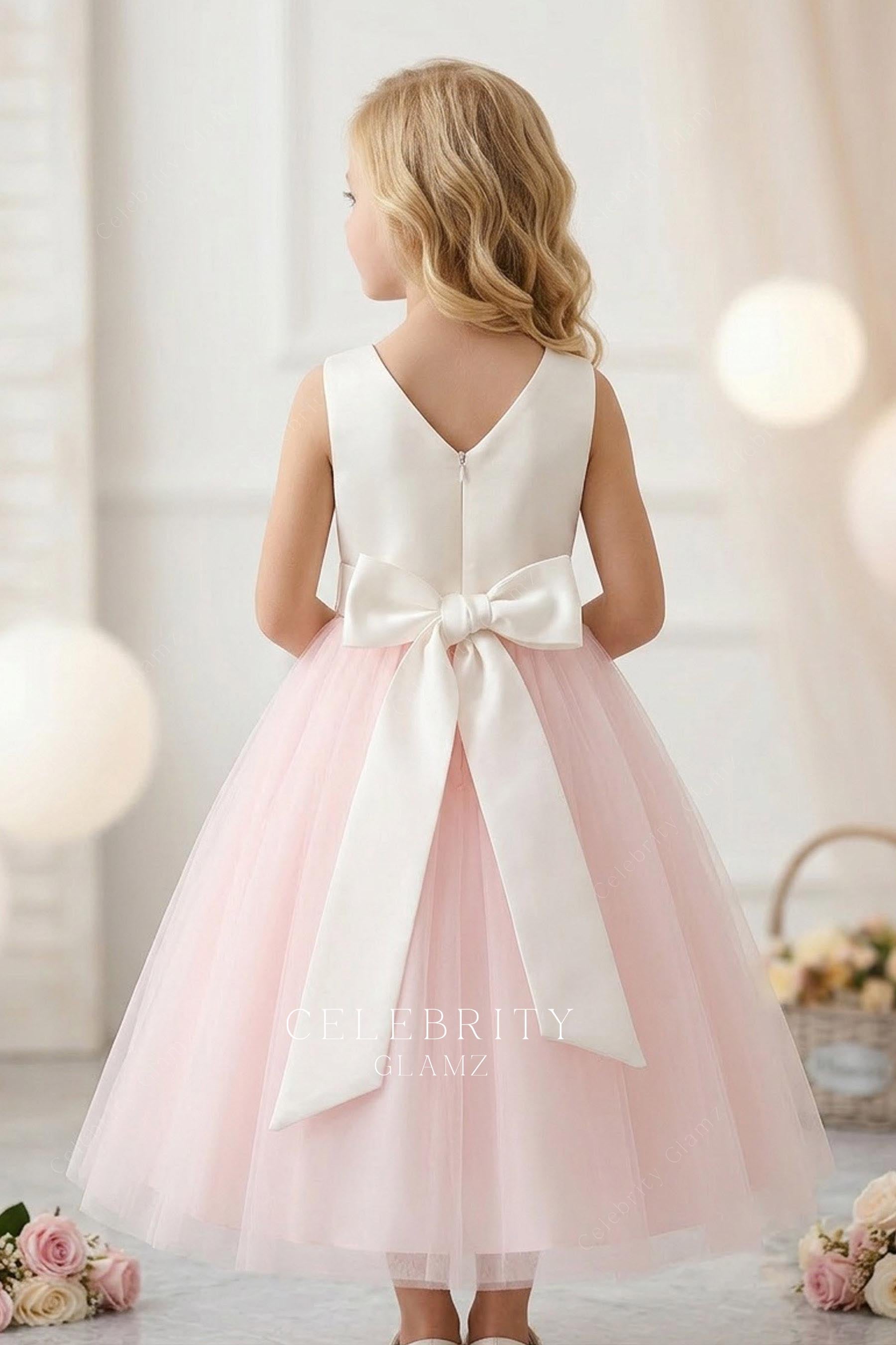 pearl pink tulle flower girl dress