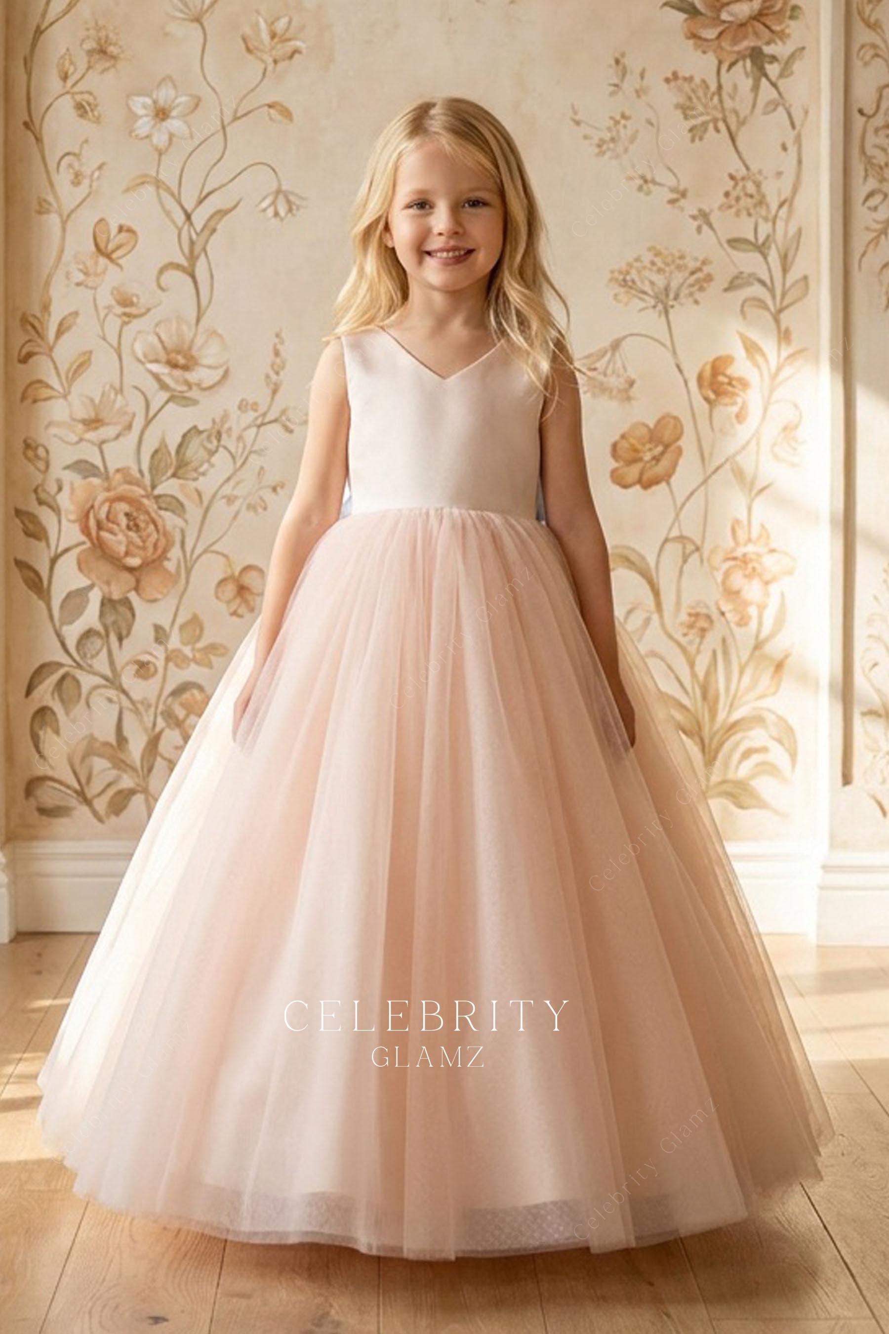 pearl pink tulle flower girl dress