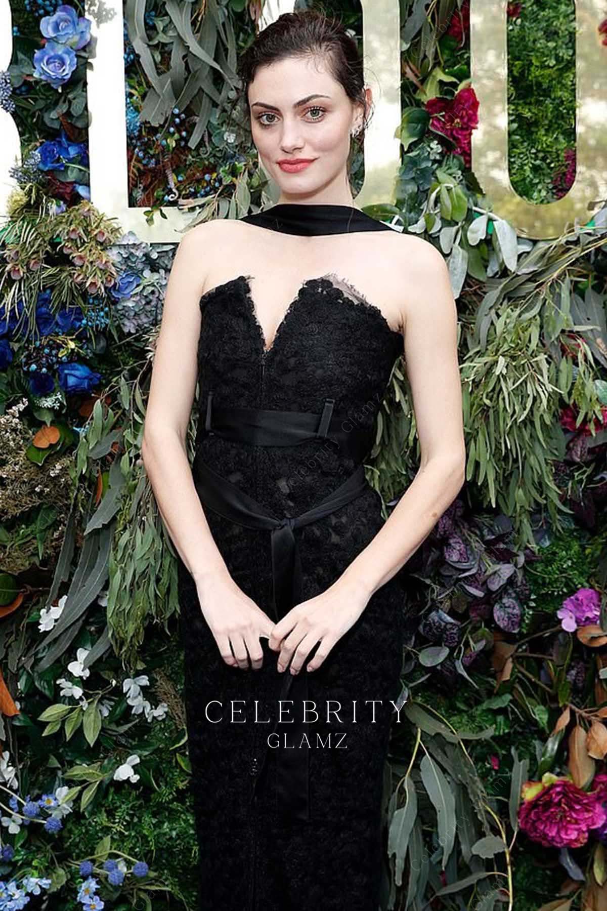 Phoebe Tonkin black lace strapless 2018 Stan's original series premiere evening dress 