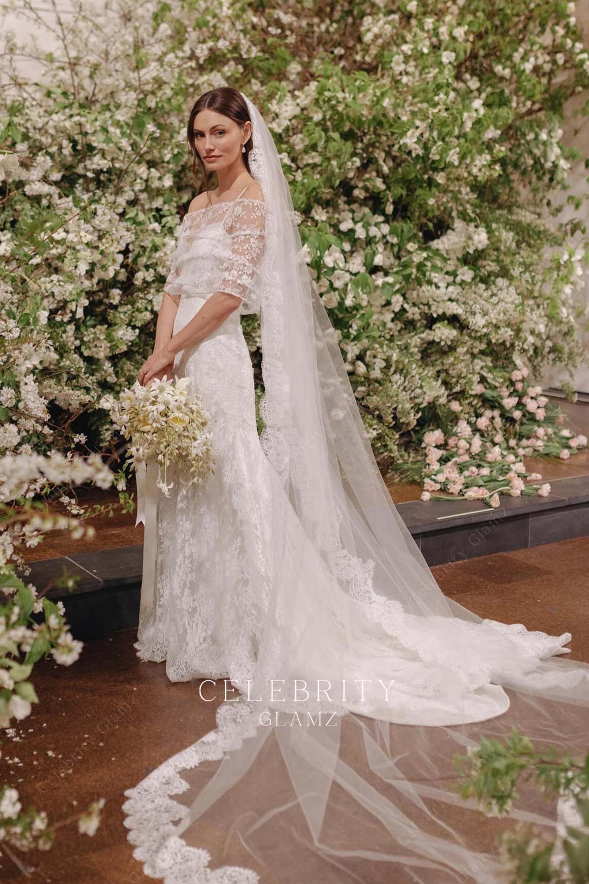Phoebe Tonkin chapel train wedding dress