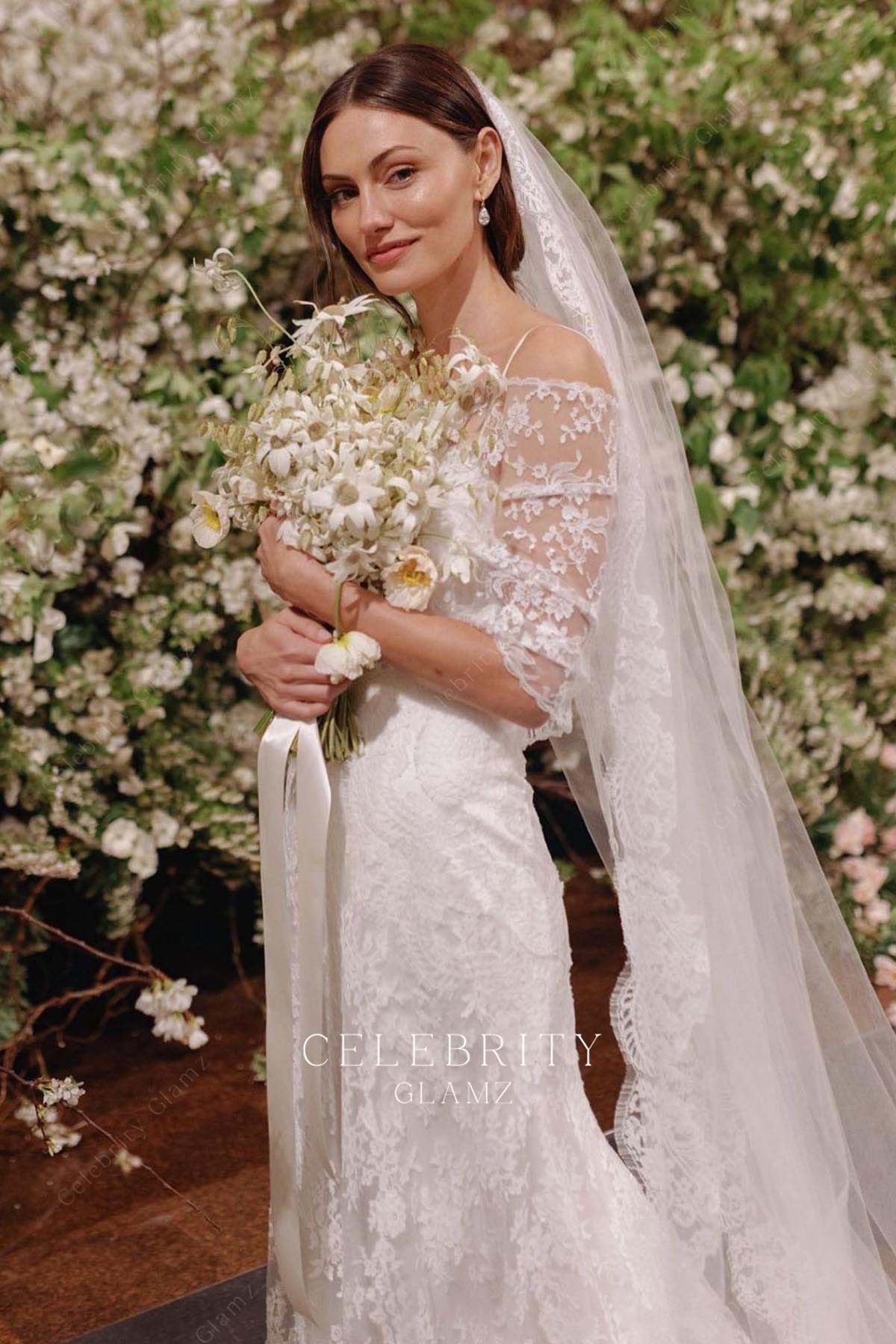 Phoebe Tonkin delicate lace wedding dress