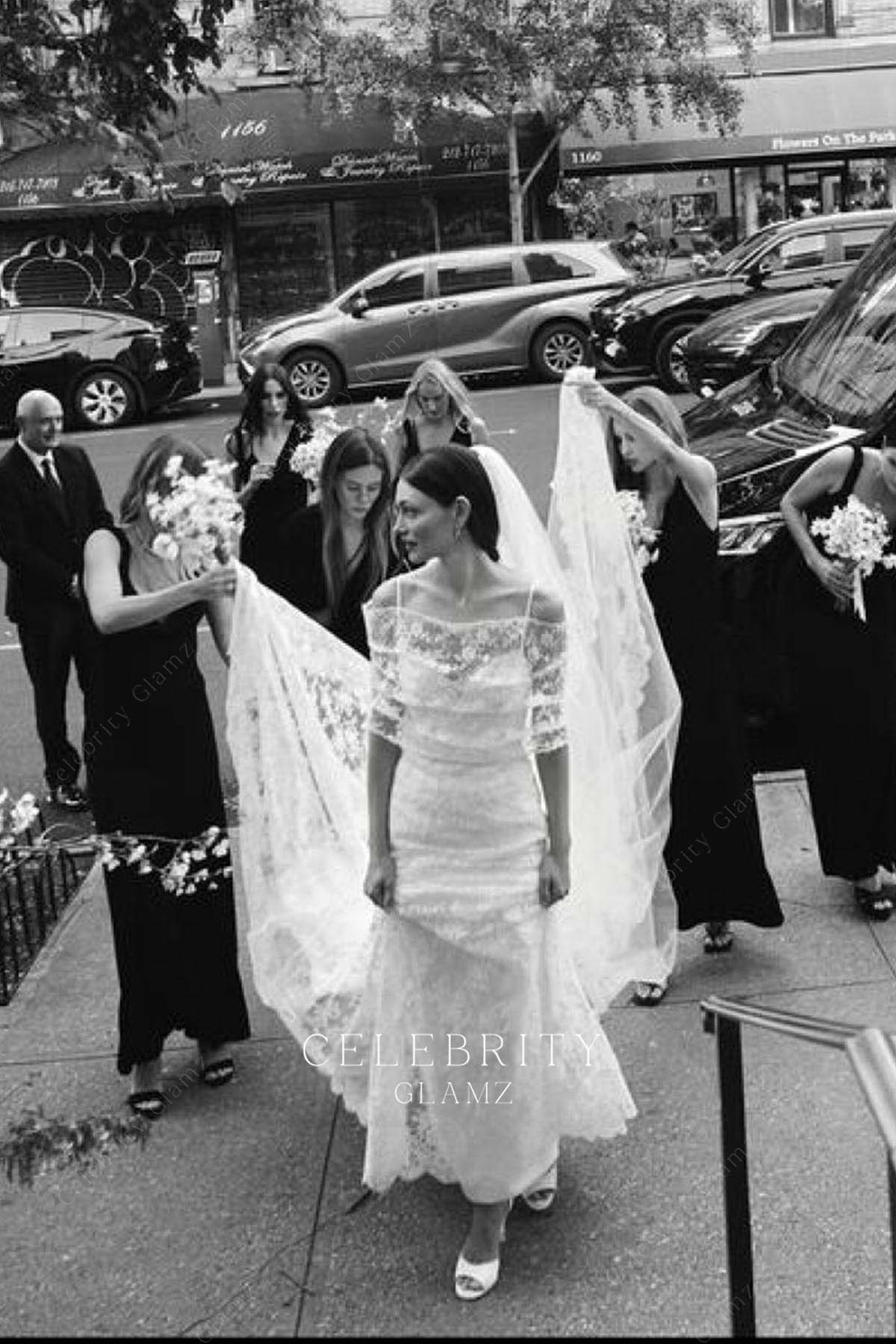 Phoebe Tonkin illusion sleeves wedding dress