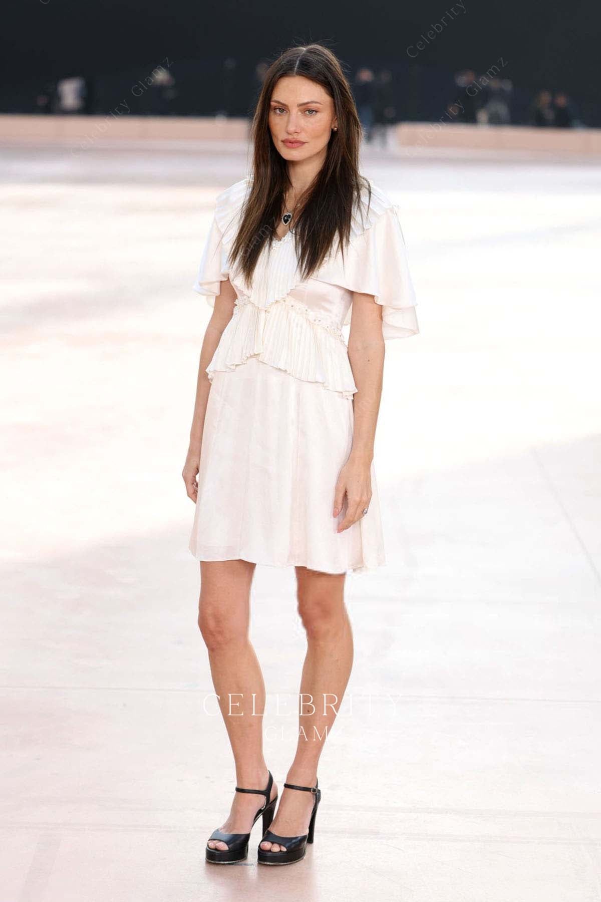 Phoebe Tonkin white a line 2025 Chanel show dress