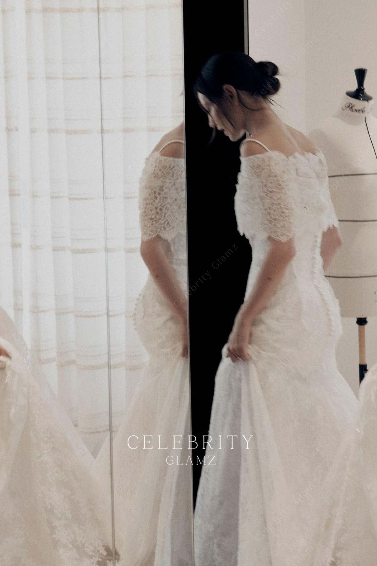 Phoebe Tonkin white lace wedding dress