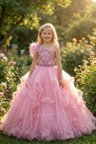 pink asymmetrical a line flower girl dress