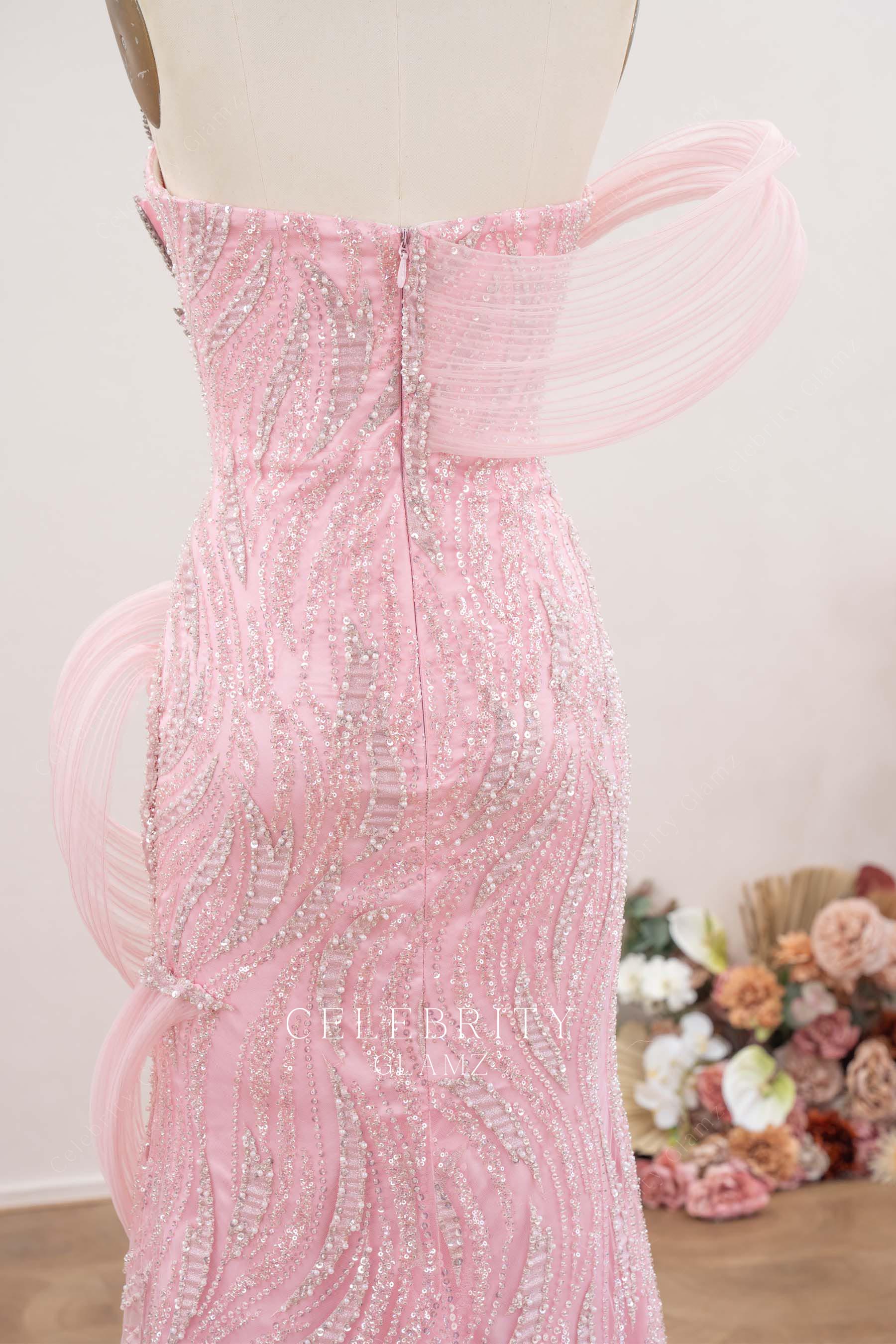 pink asymmetrical sculpture prom dress