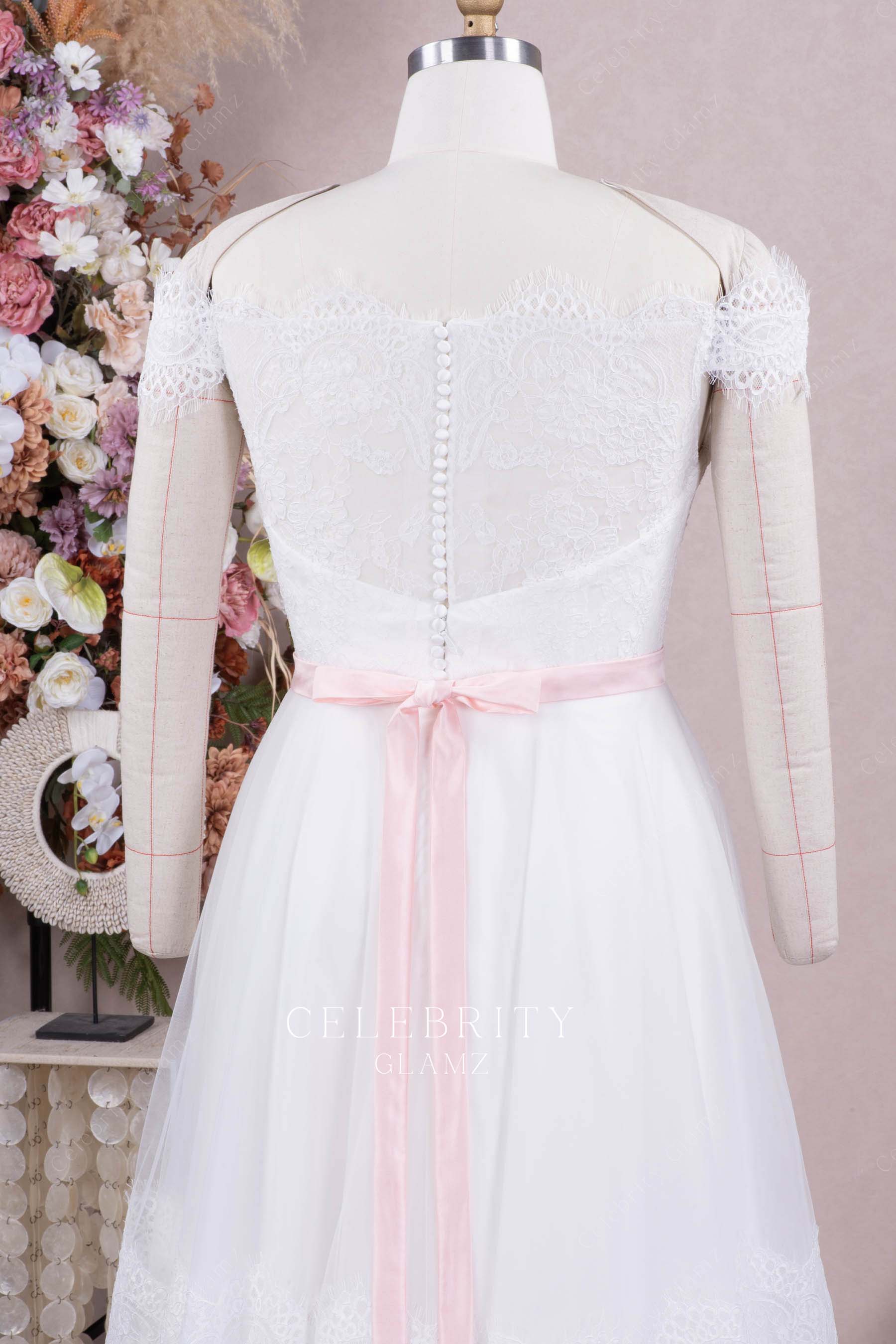 pink bowknot a line bridal dress