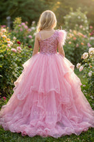 pink glitter layered pageant dress