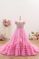 pink organza ruffles pageant ballgown
