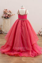 pink punch a line court train pageant gown