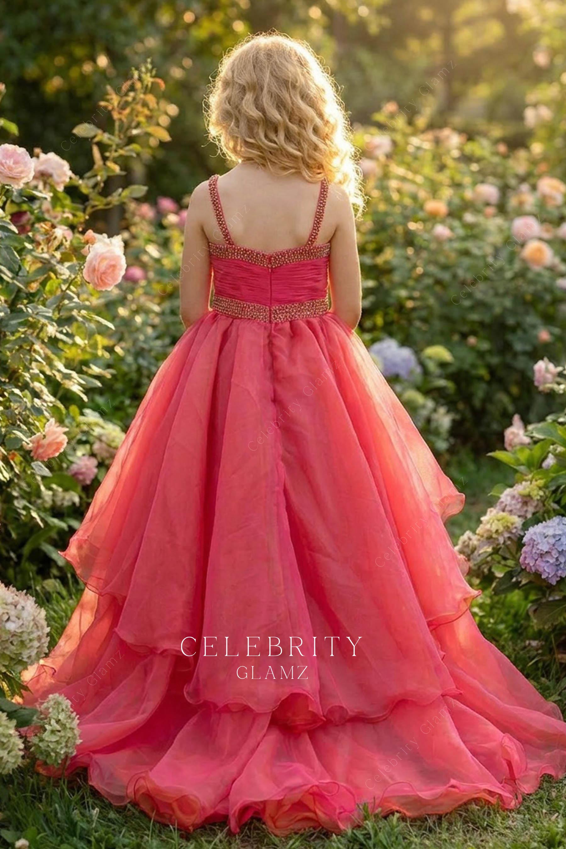 pink punch pleated bodice kids formal dress