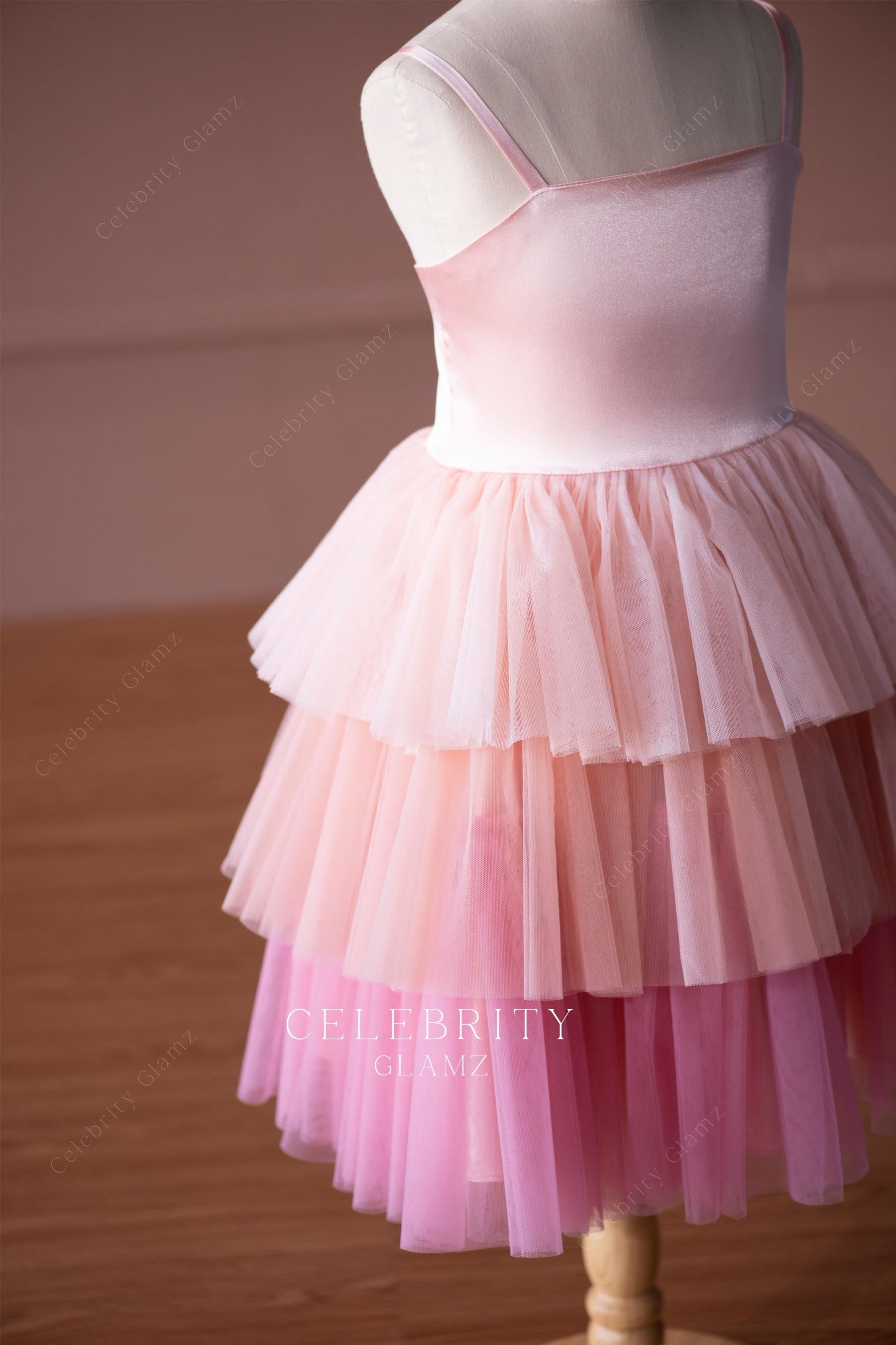 pink thin straps flower girl dress