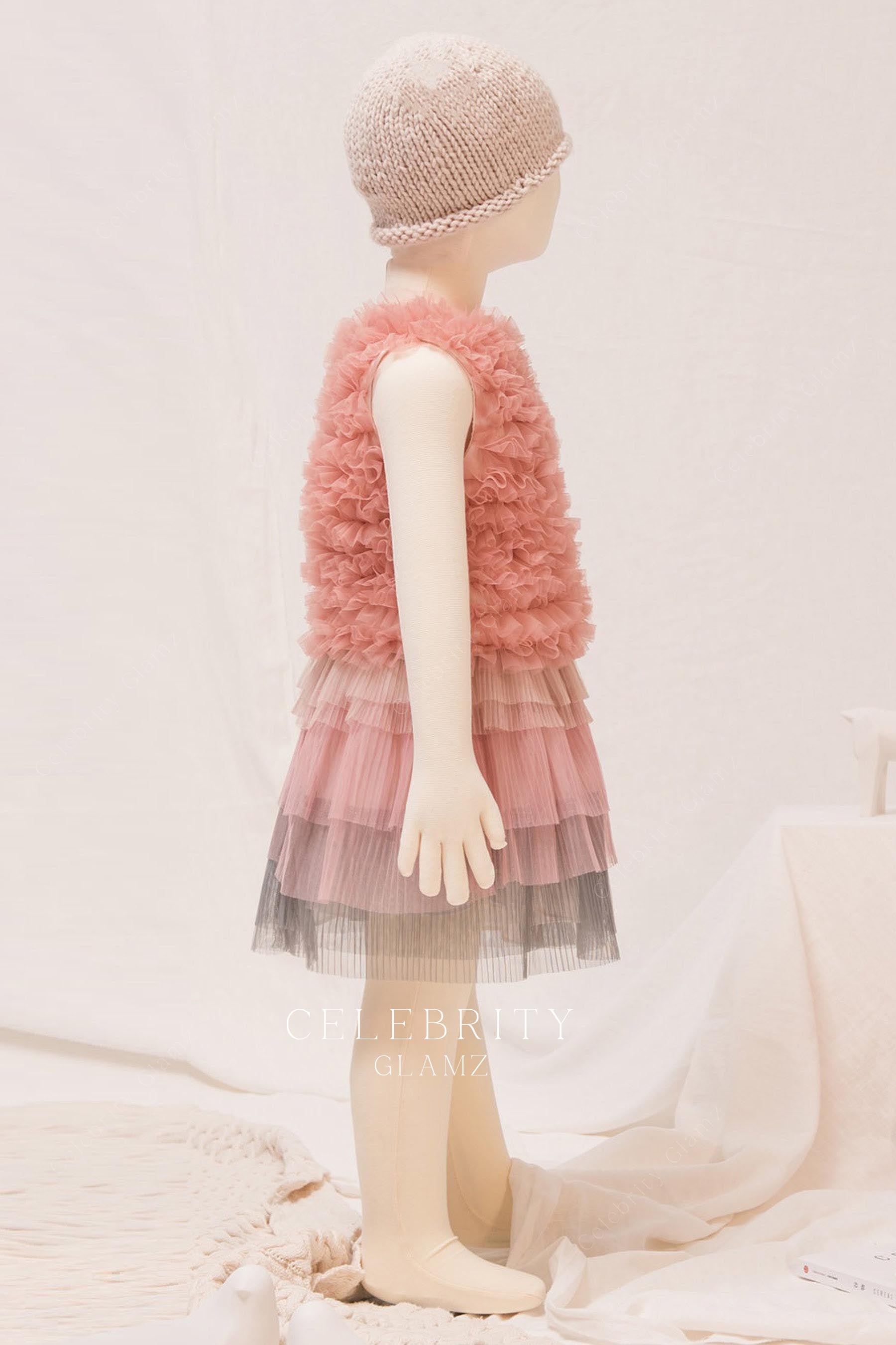 pink two piece short tulle formal dress