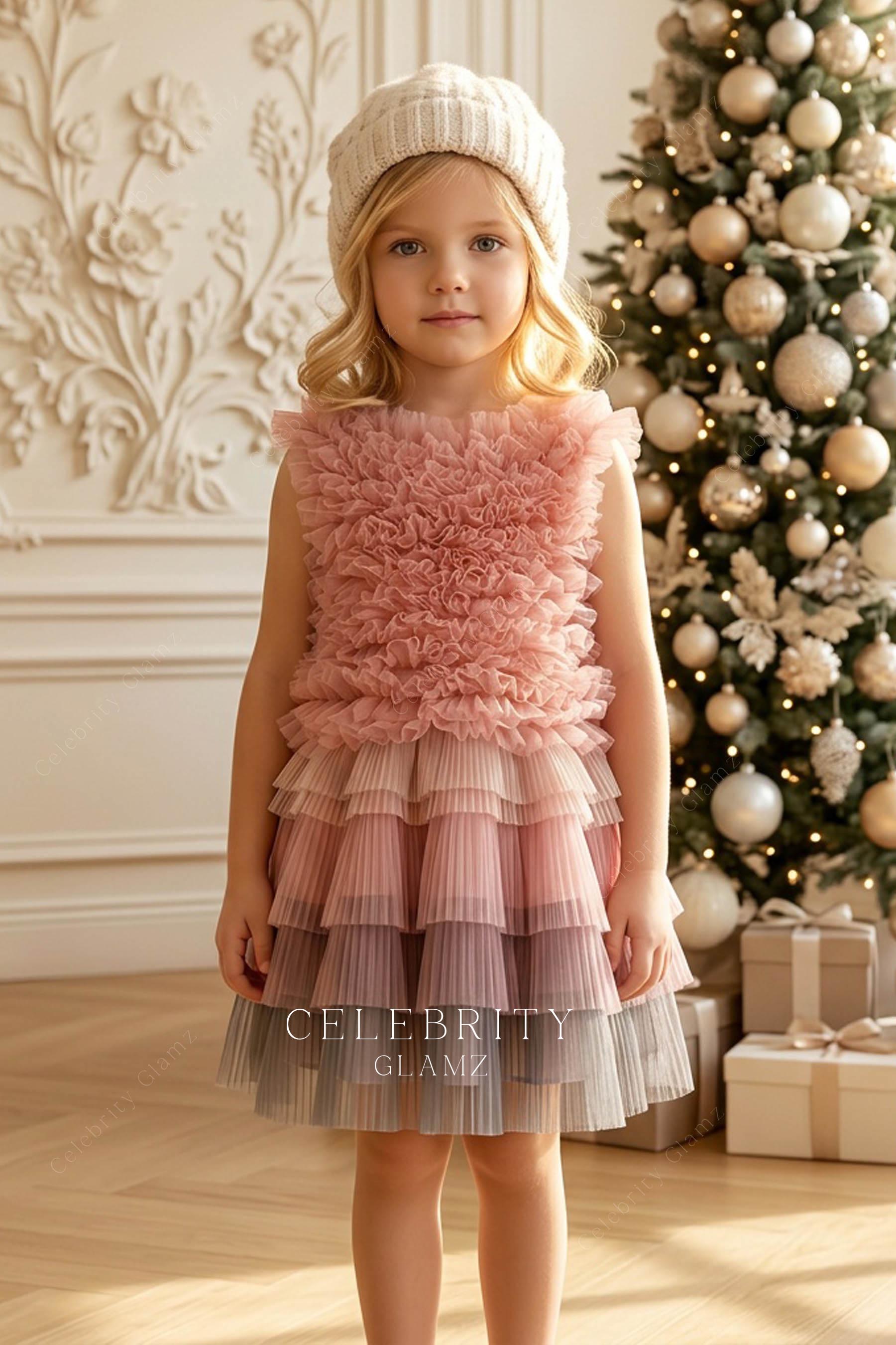 pink two piece tulle formal dress