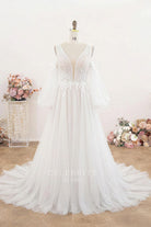 pleated tulle a line bridal dress