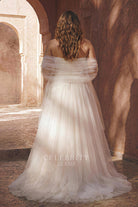 pleated tulle a line wedding dress