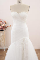 pleated tulle pearl wedding dress