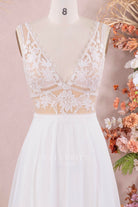 plunging neck lace wedding dress