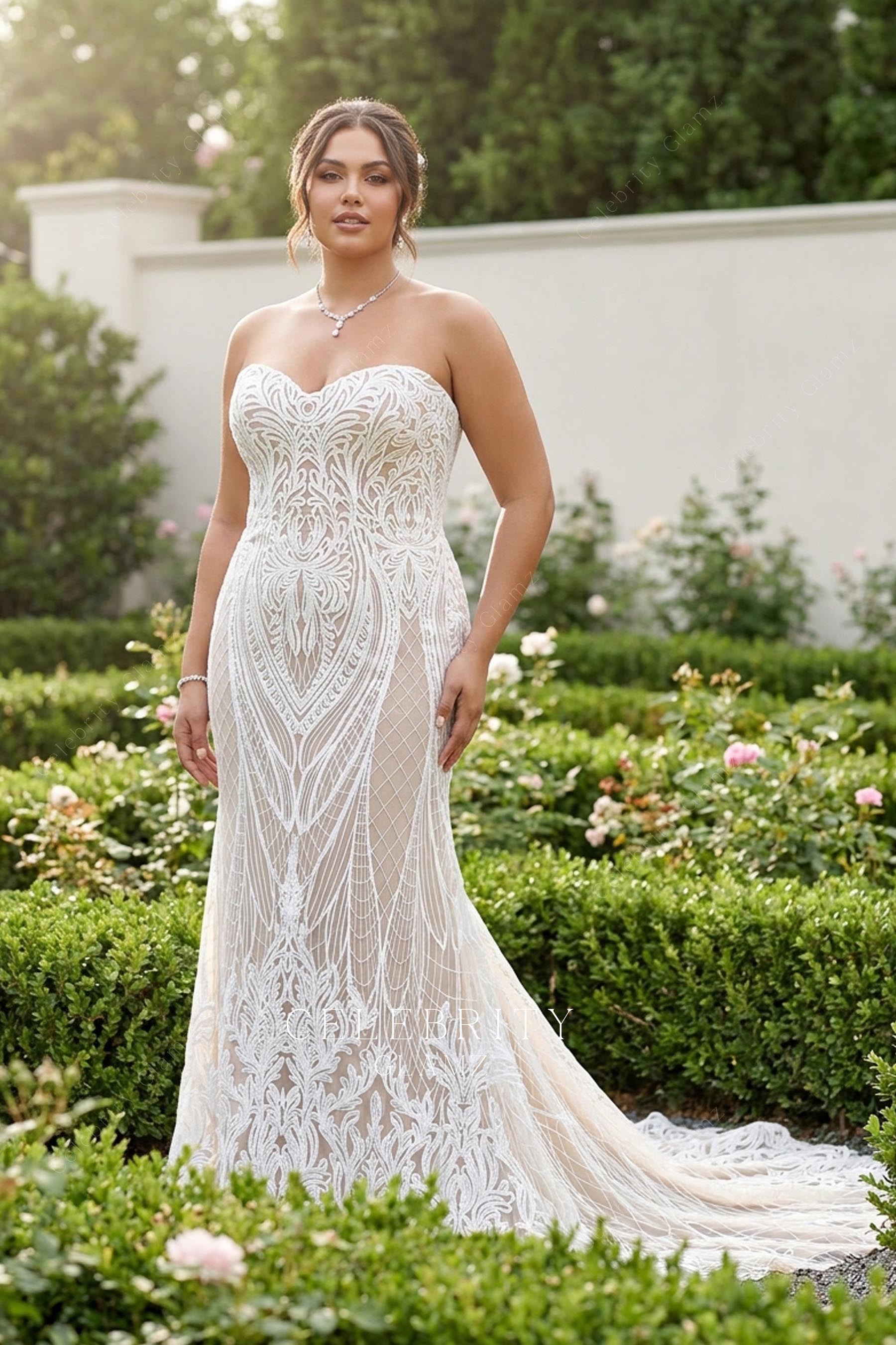 plus size boho strapless wedding dress