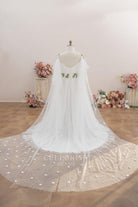 plus size long shoulder veil wedding dress