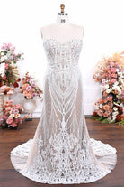 plus size nude beige lace wedding dress